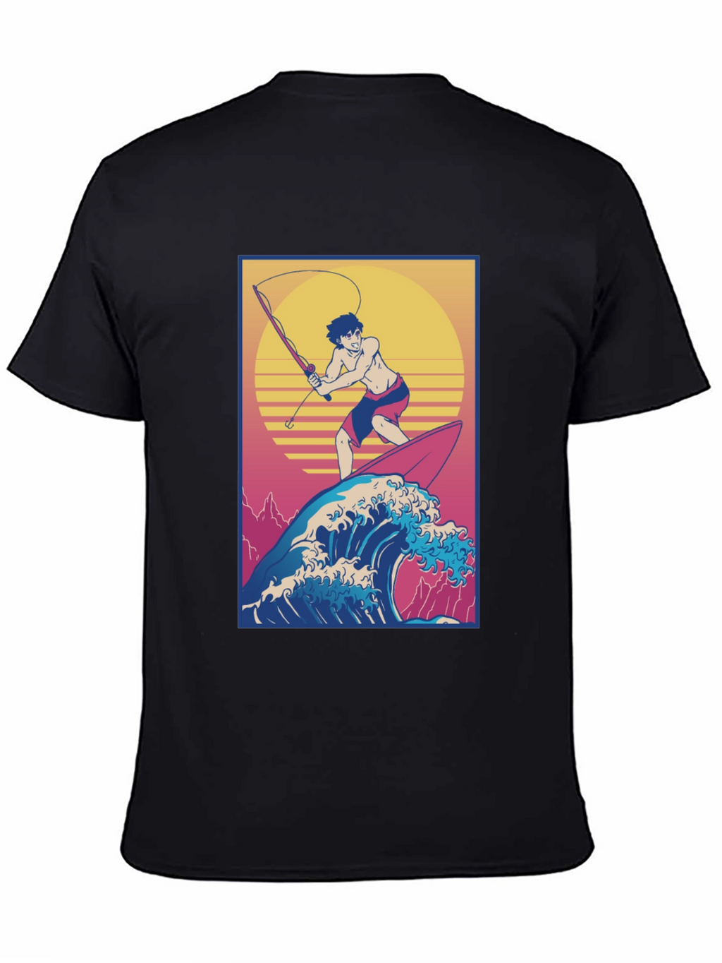 Surfing Fisherman Graphic Tee - Stylish Anime T-Shirt