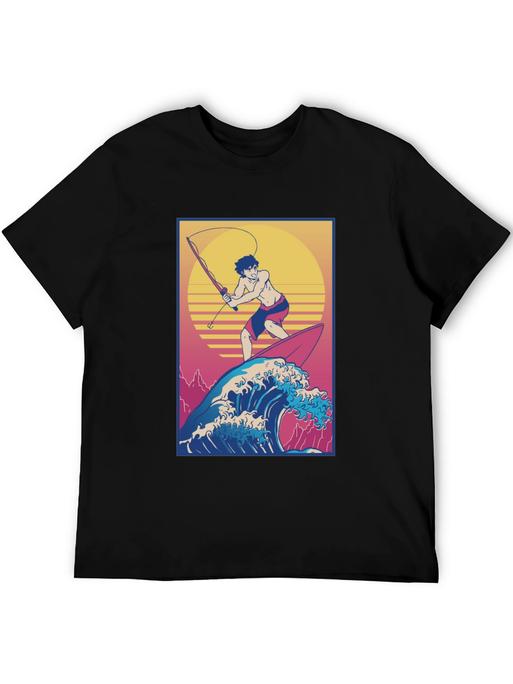 Surfing Fisherman Graphic Tee - Stylish Anime T-Shirt
