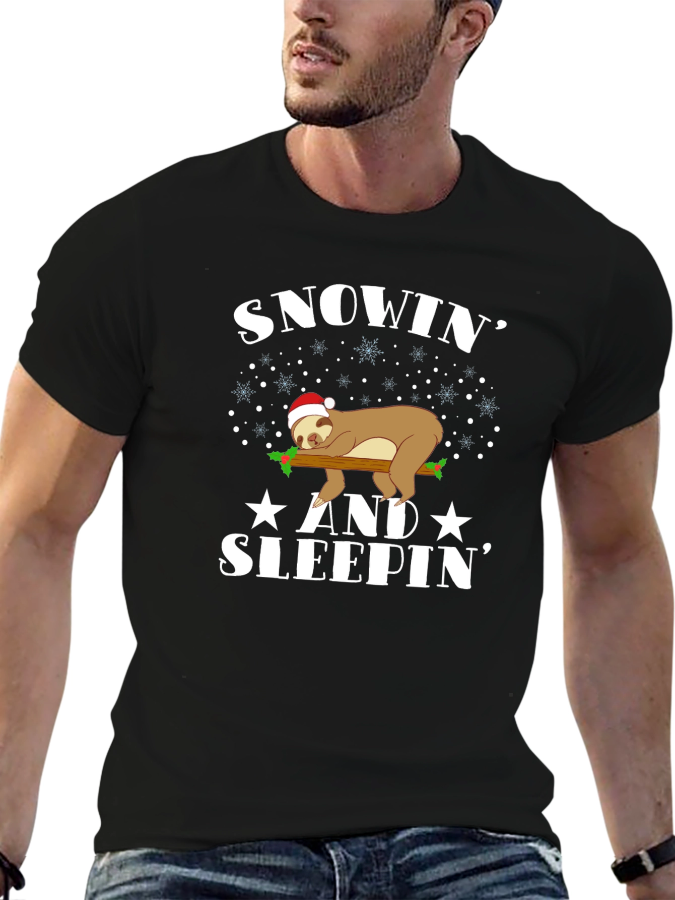Snowin and Sleepin Sloth Christmas Tee