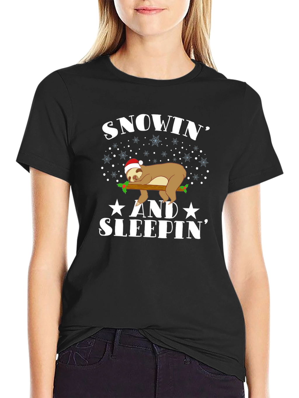 Snowin and Sleepin Sloth Christmas Tee