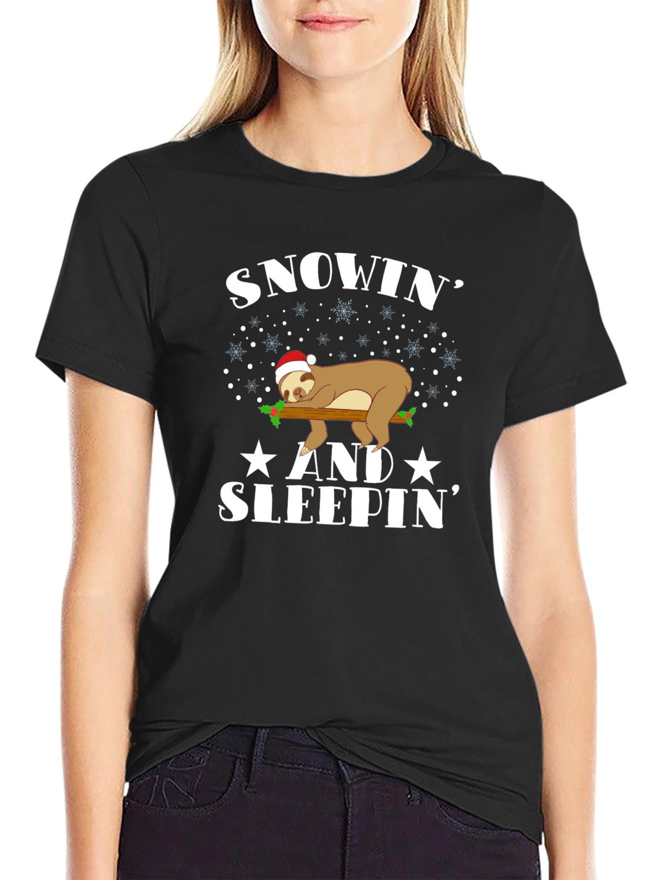 Snowin and Sleepin Sloth Christmas Tee