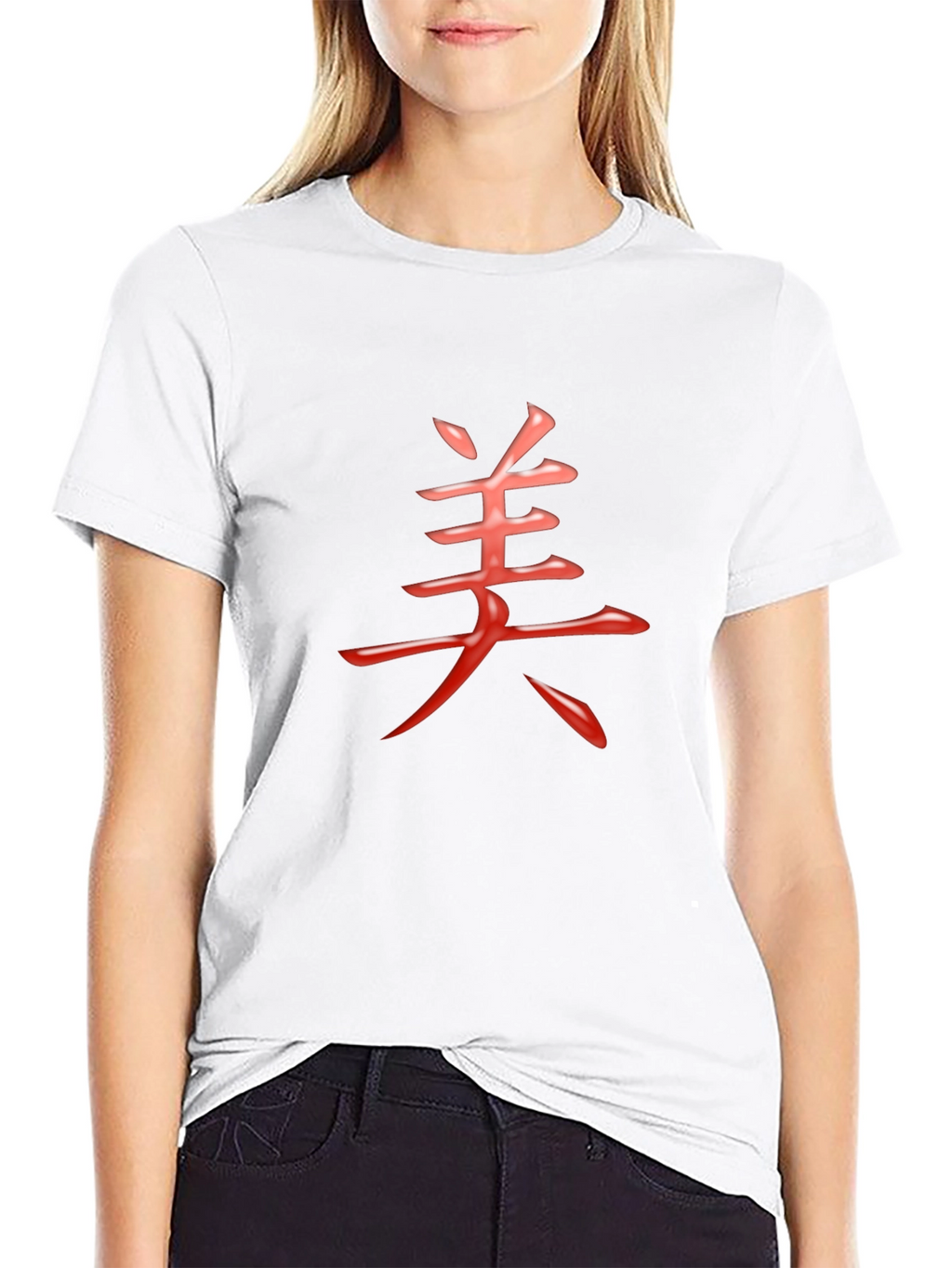 Mens Black T-Shirt with Red Chinese Character