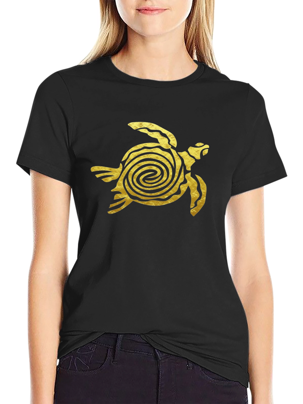 Gold Turtle Graphic Black T-Shirt