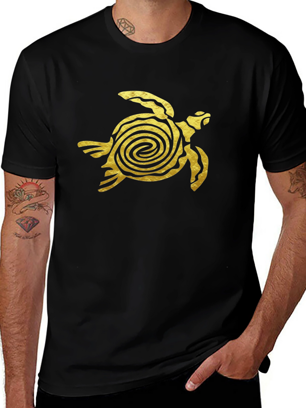 Gold Turtle Graphic Black T-Shirt
