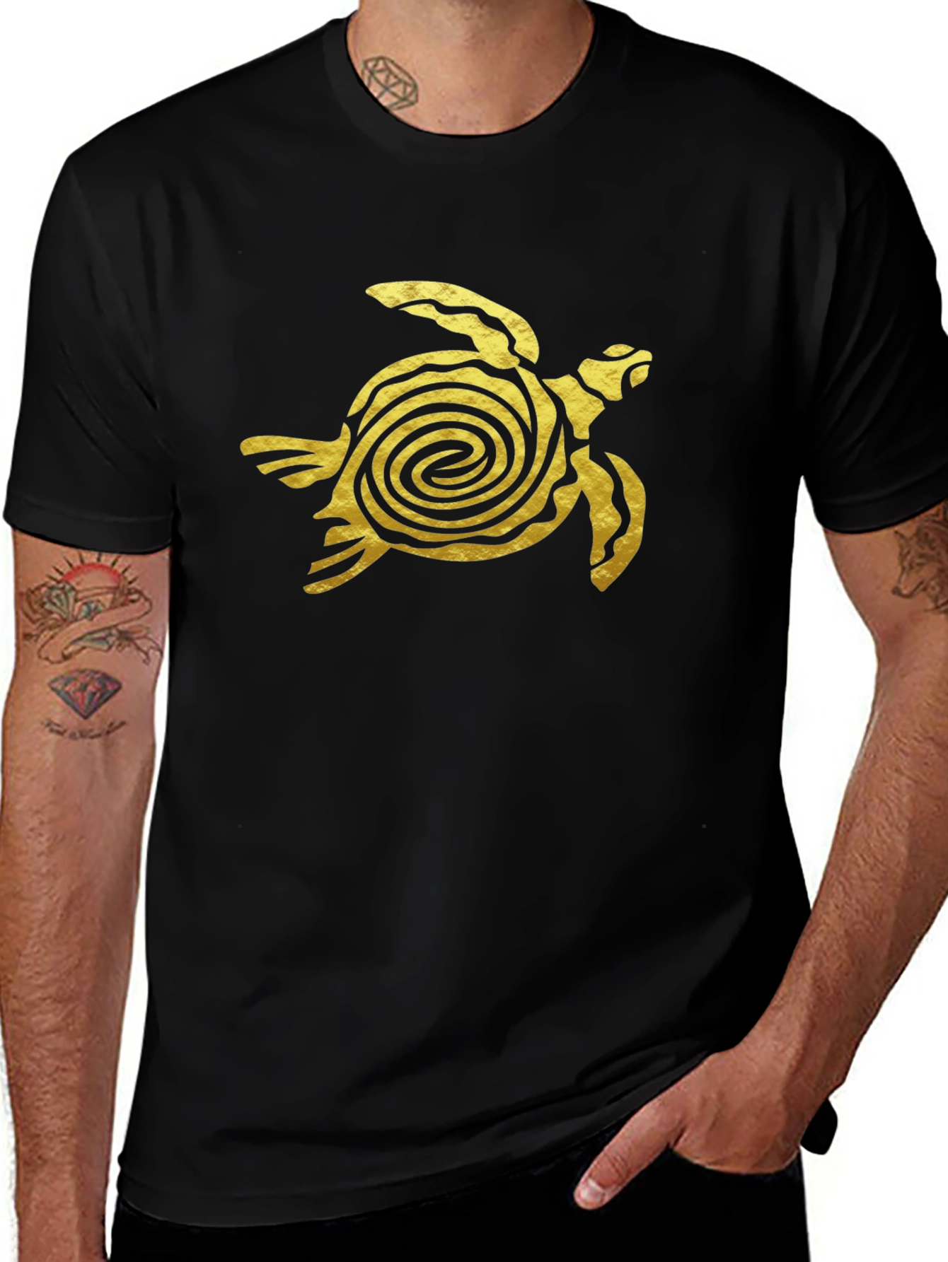 Gold Turtle Graphic Black T-Shirt