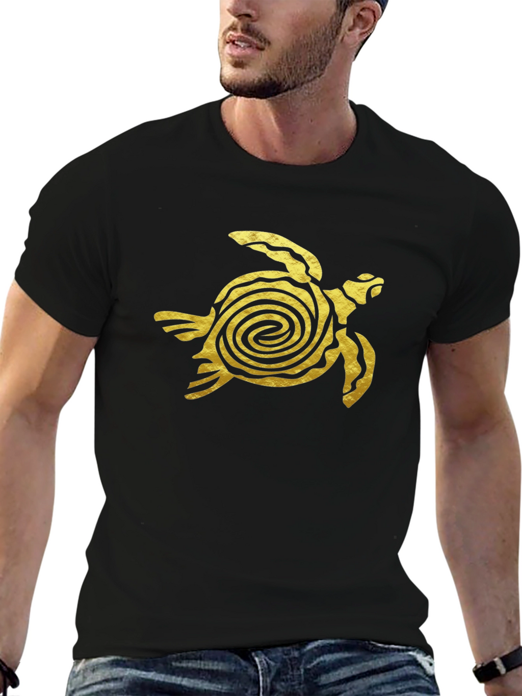 Gold Turtle Graphic Black T-Shirt