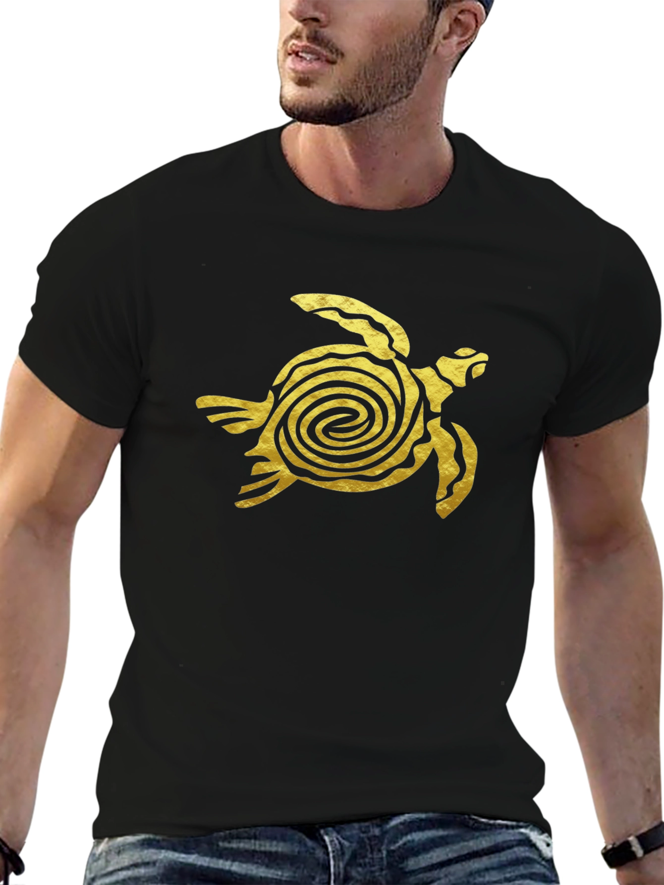 Gold Turtle Graphic Black T-Shirt