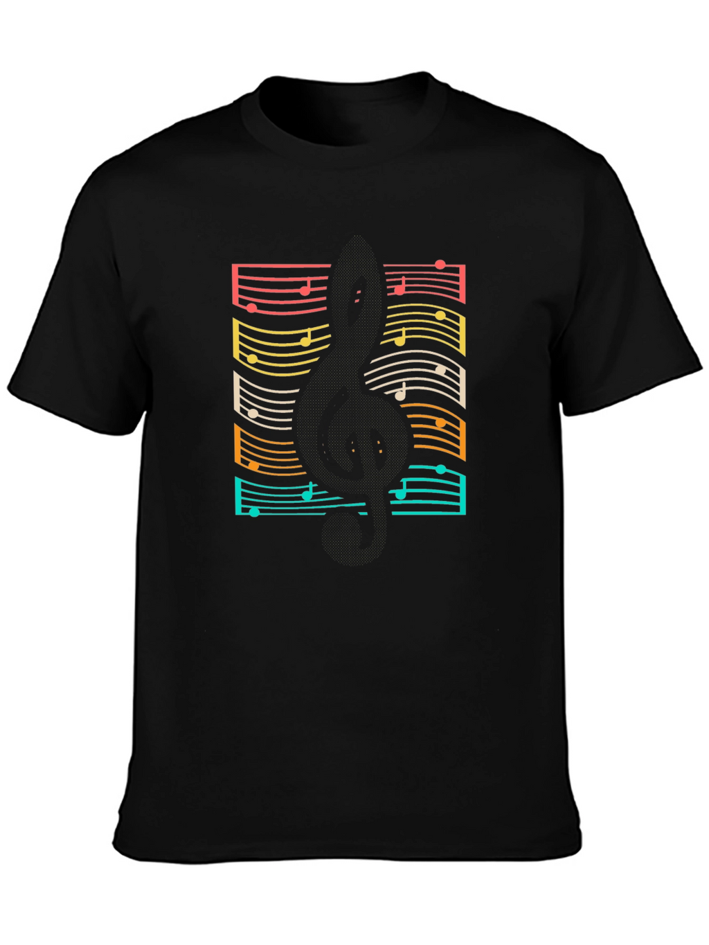 Retro Music Notes Guitar Black T-Shirt
