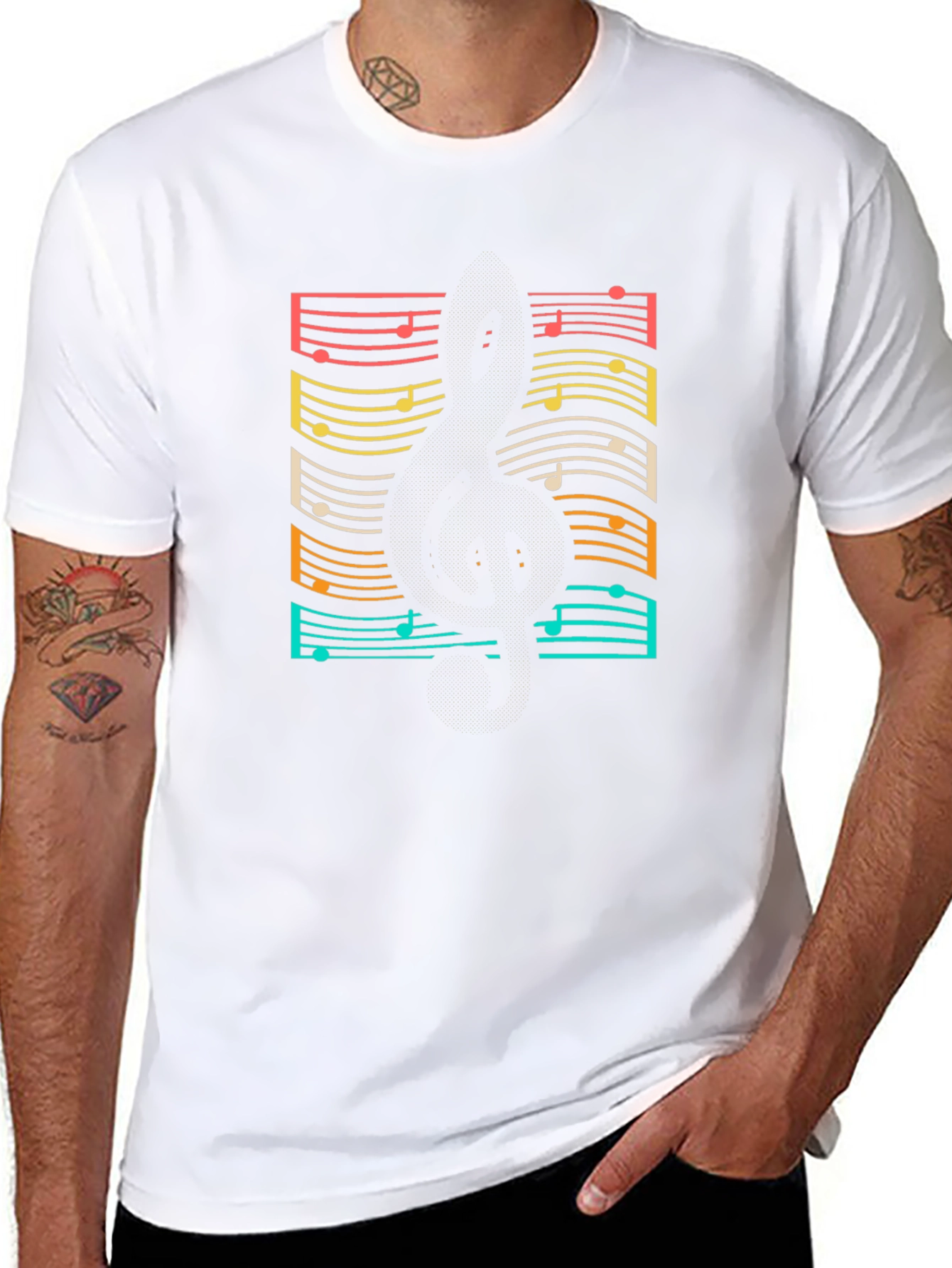 Retro Music Notes Guitar Black T-Shirt