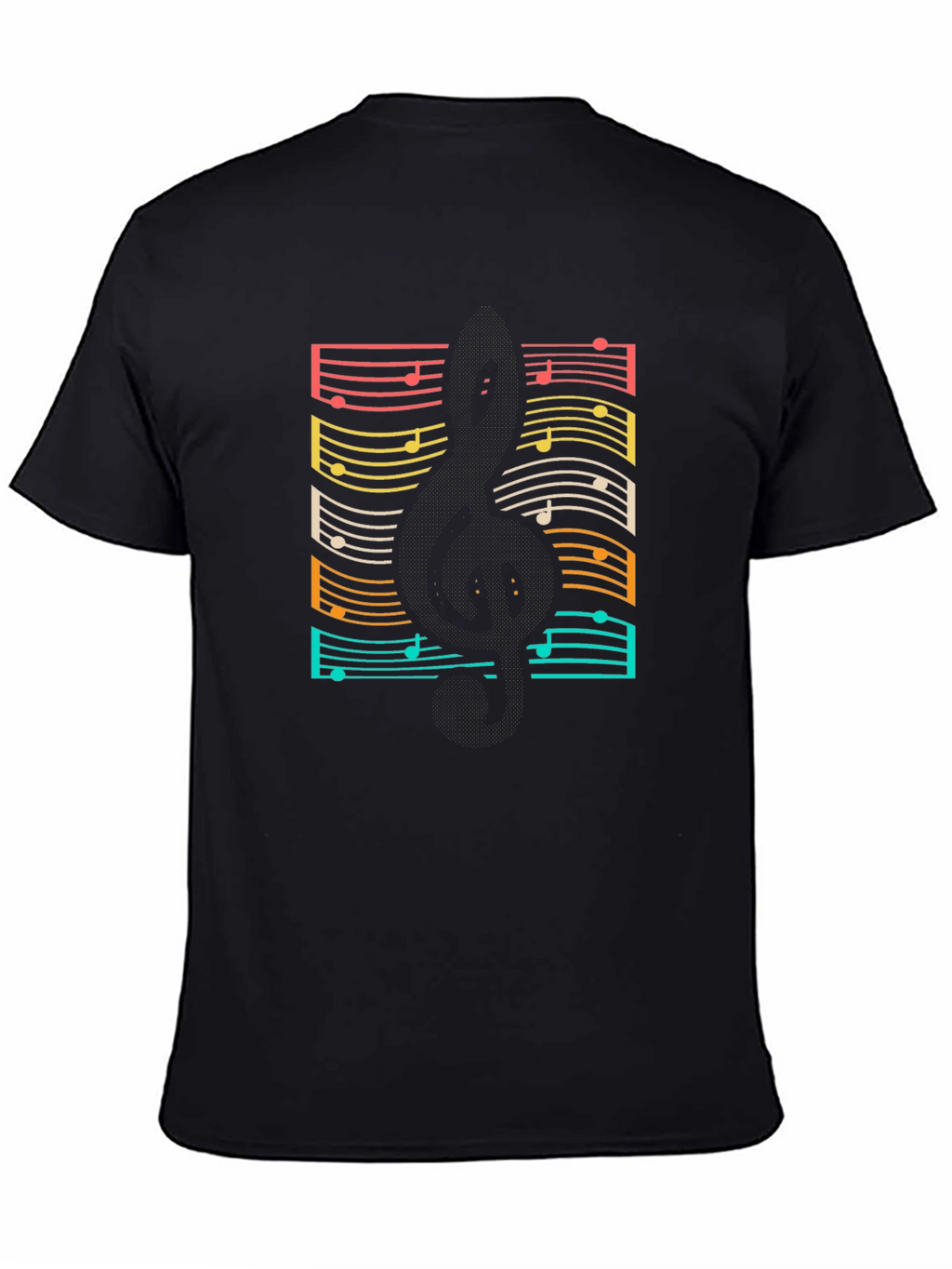 Retro Music Notes Guitar Black T-Shirt