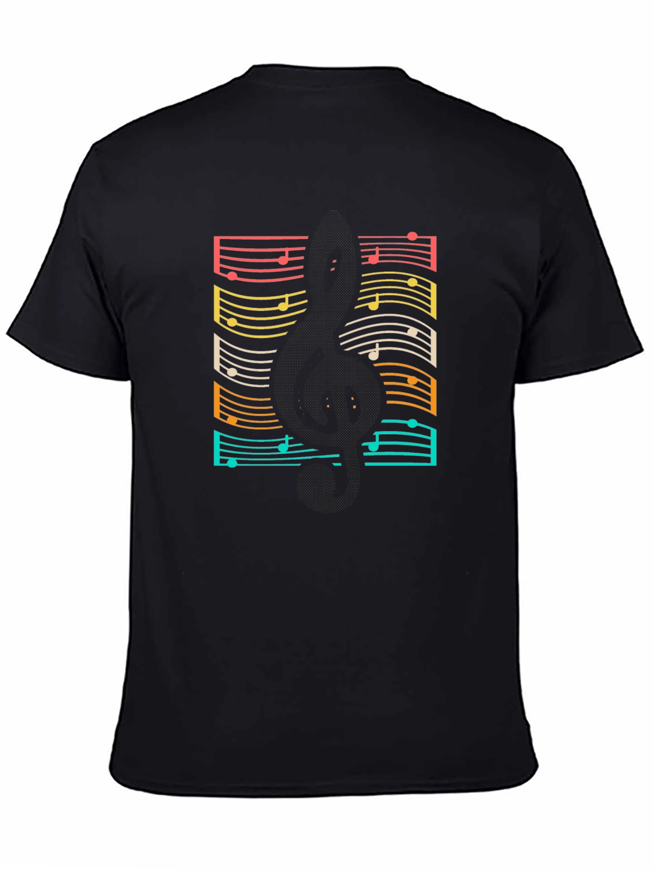 Retro Music Notes Guitar Black T-Shirt