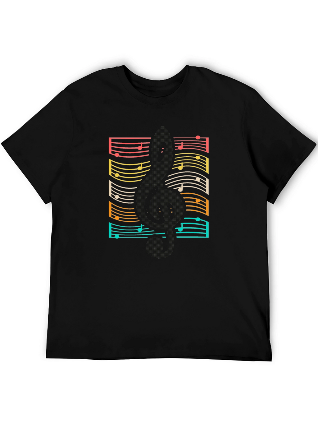 Retro Music Notes Guitar Black T-Shirt