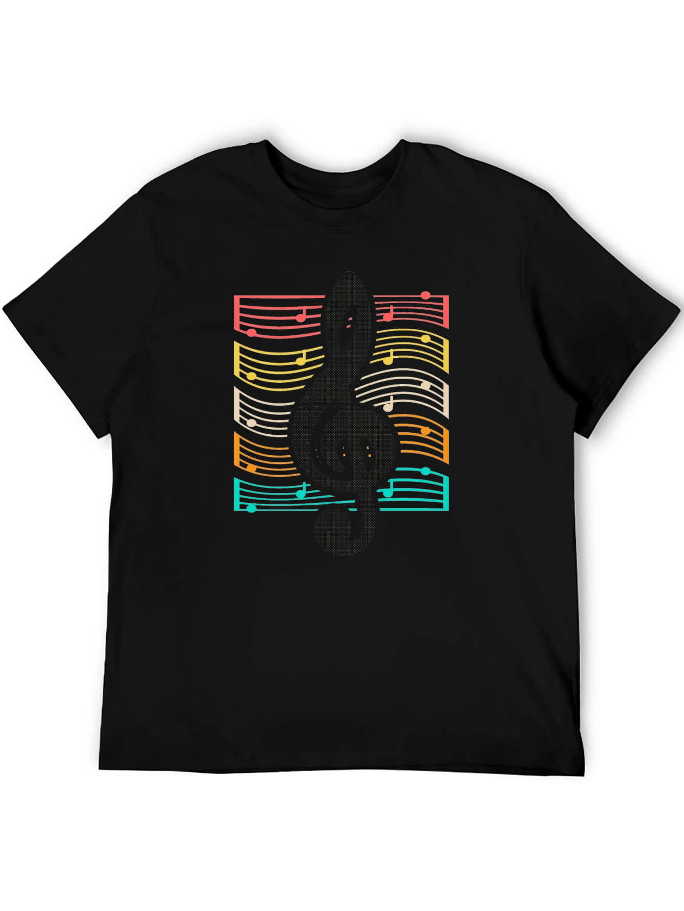 Retro Music Notes Guitar Black T-Shirt