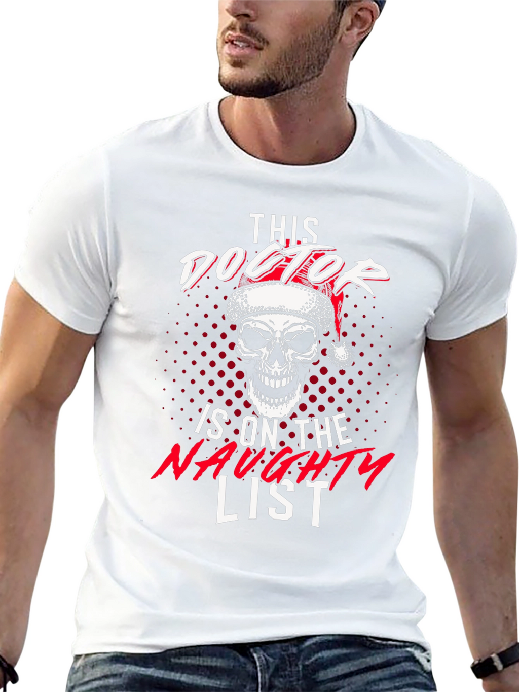 Naughty Doctor Skull Christmas Graphic Tee