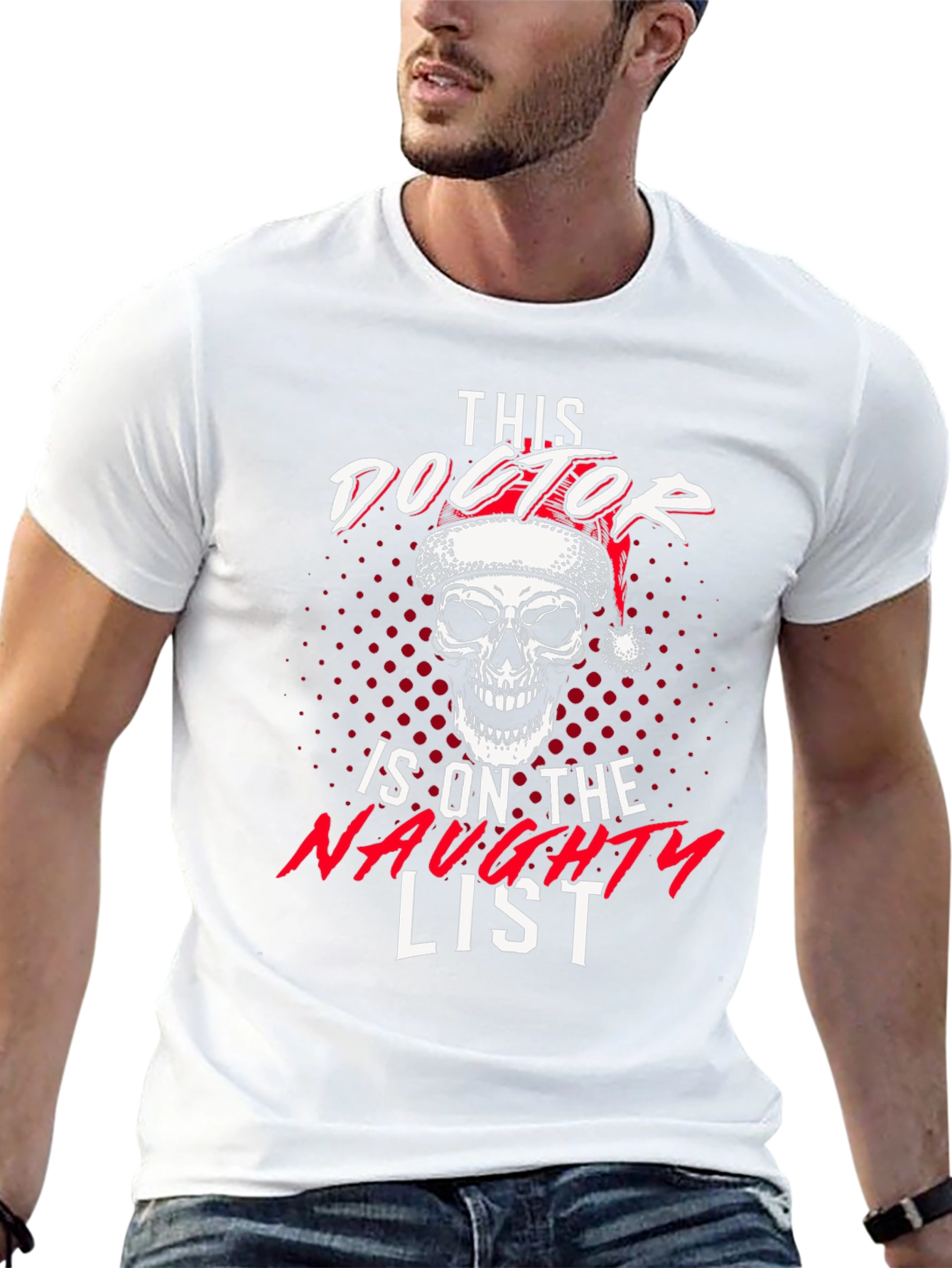 Naughty Doctor Skull Christmas Graphic Tee