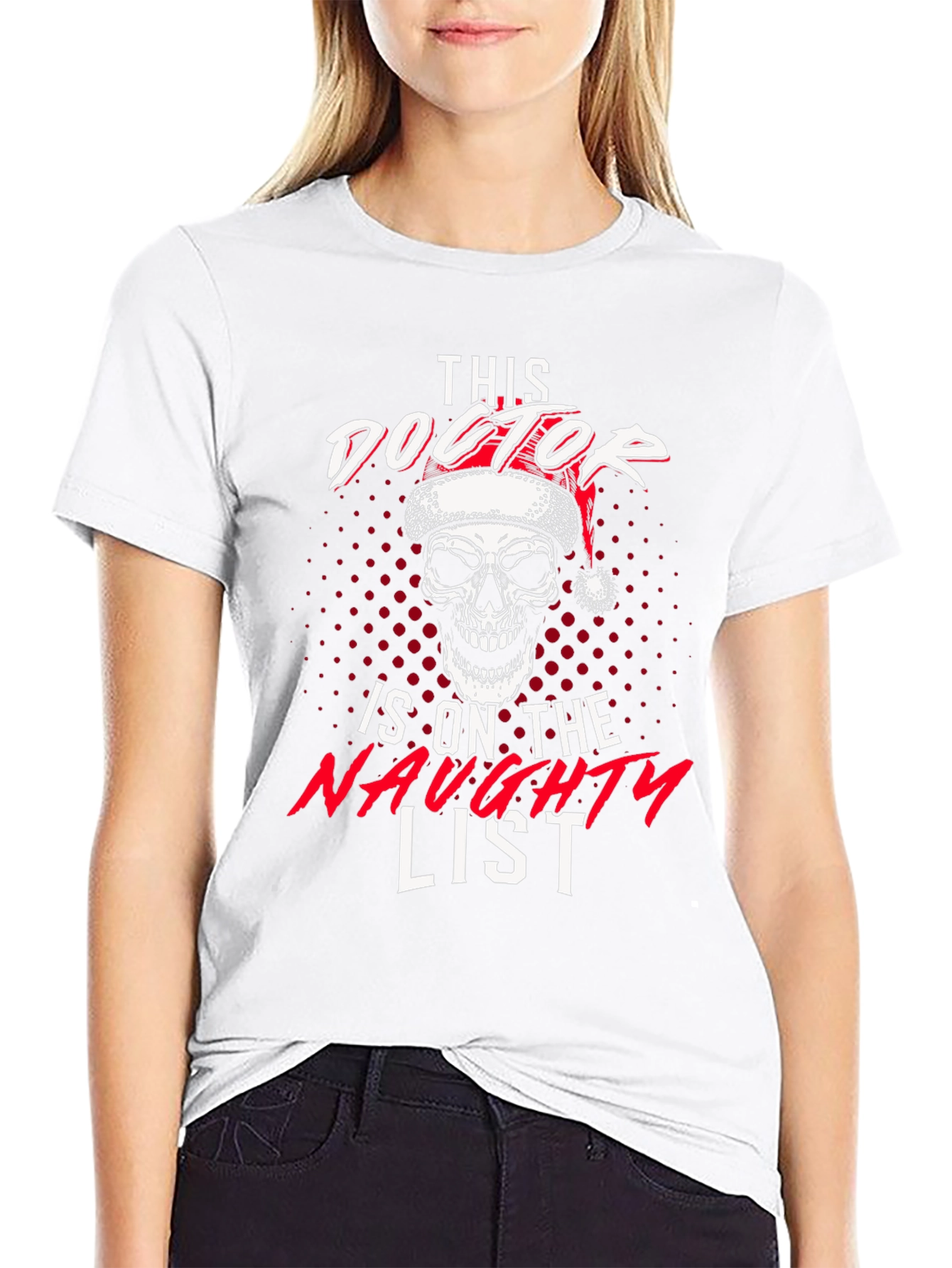 Naughty Doctor Skull Christmas Graphic Tee