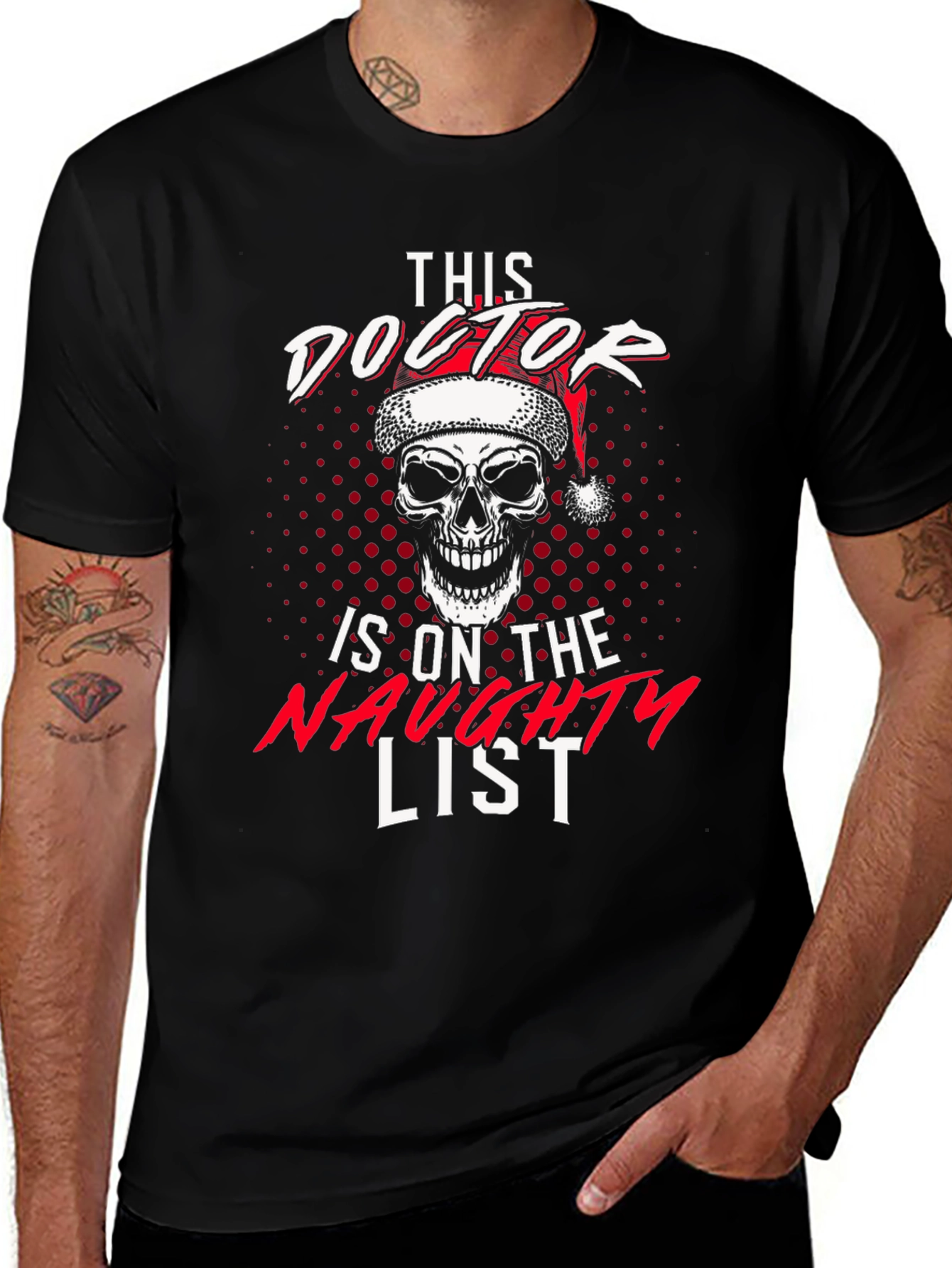 Naughty Doctor Skull Christmas Graphic Tee
