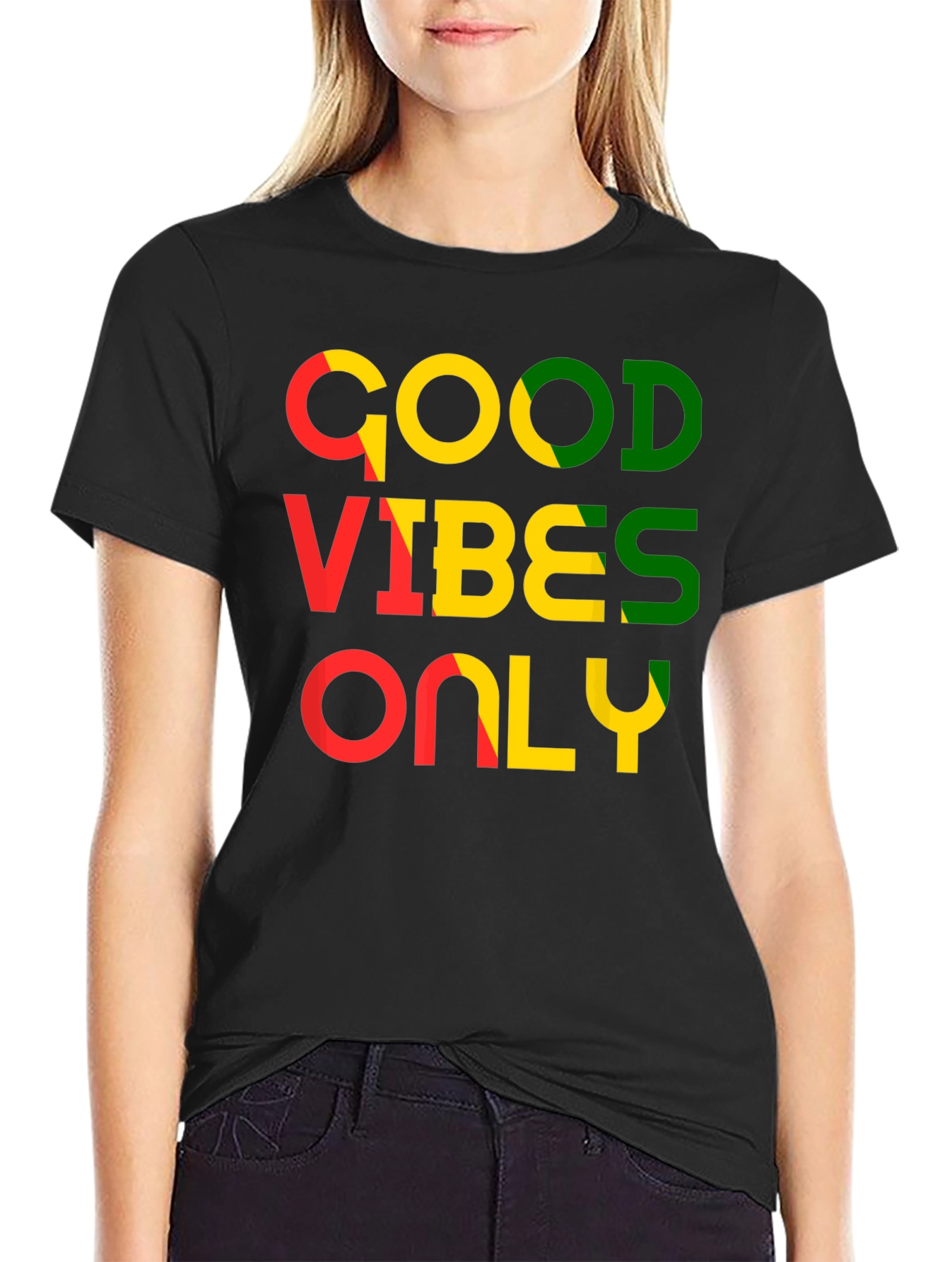 Good Vibes Only Graphic Tee - Rasta Colors