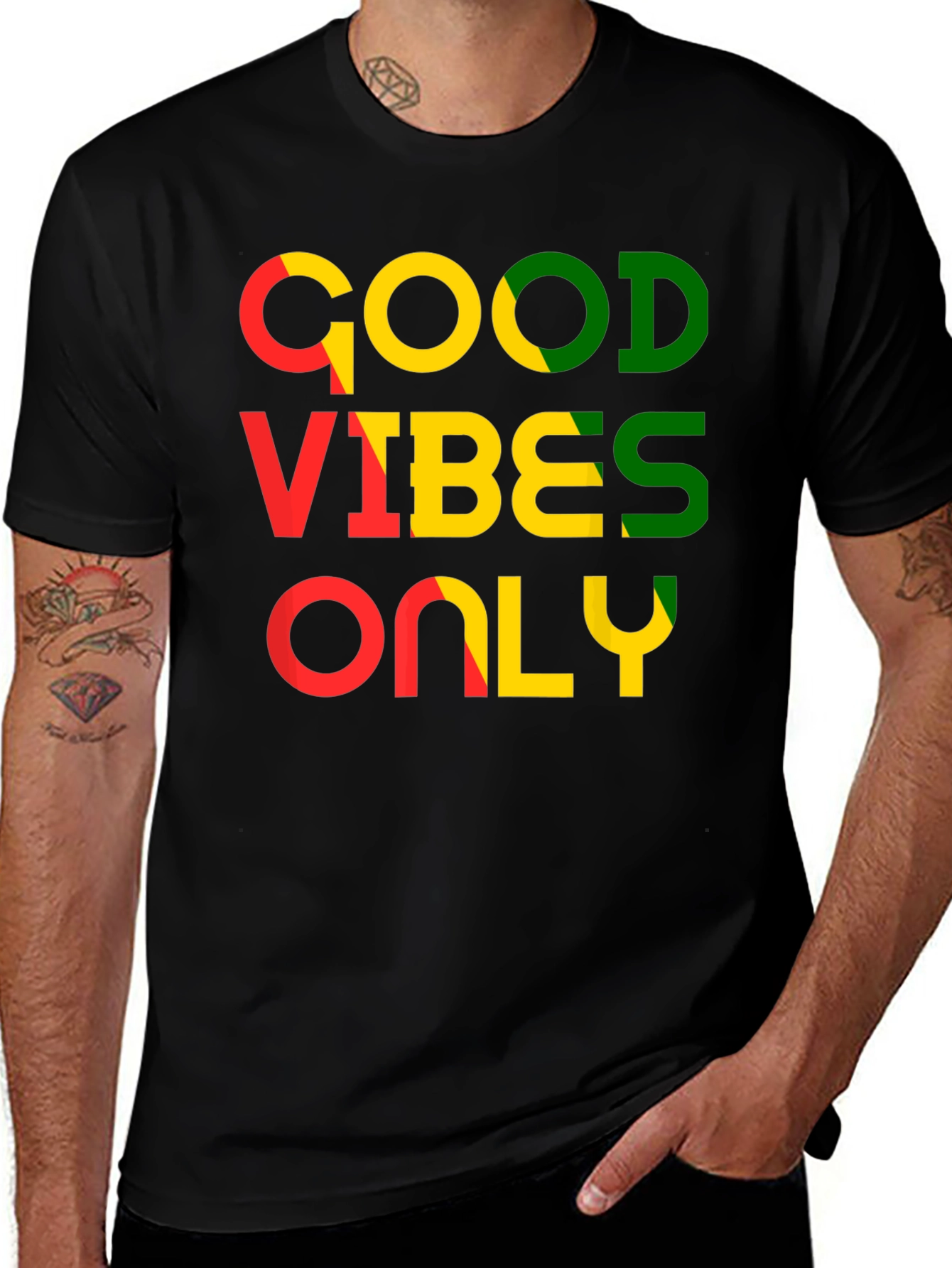 Good Vibes Only Graphic Tee - Rasta Colors