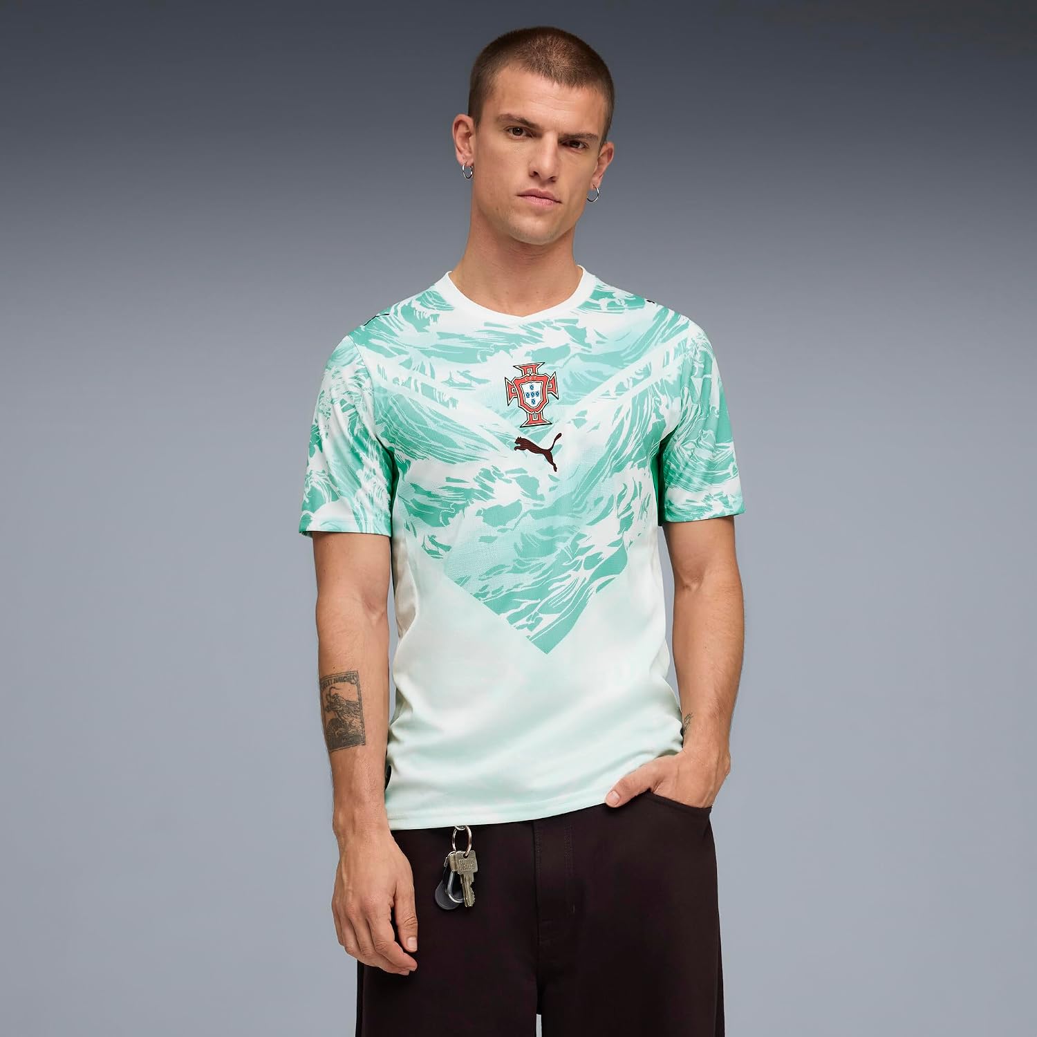 Men's Portugal Away Soccer Jersey - Green Crew Neck Short Sleeve