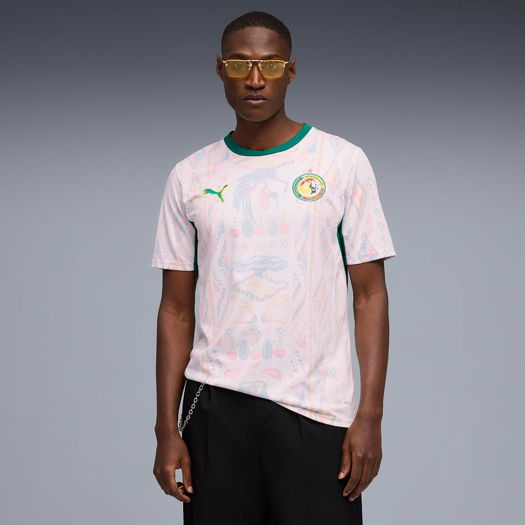 Men's Senegal Home Soccer Jersey, White-Wild Green, Replica Cloth