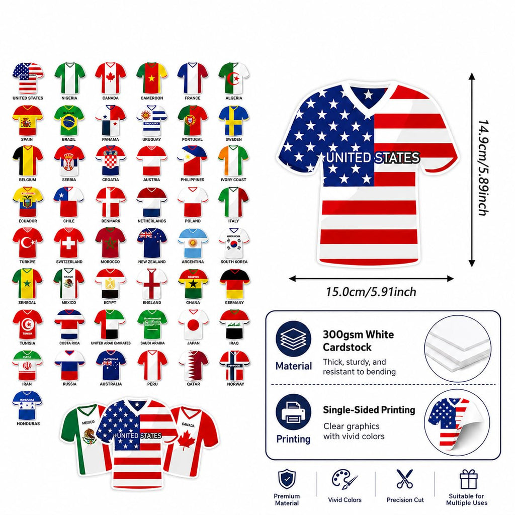49 Countries Soccer Jersey Flag Banner Bunting, Paper Hanging Decor Set
