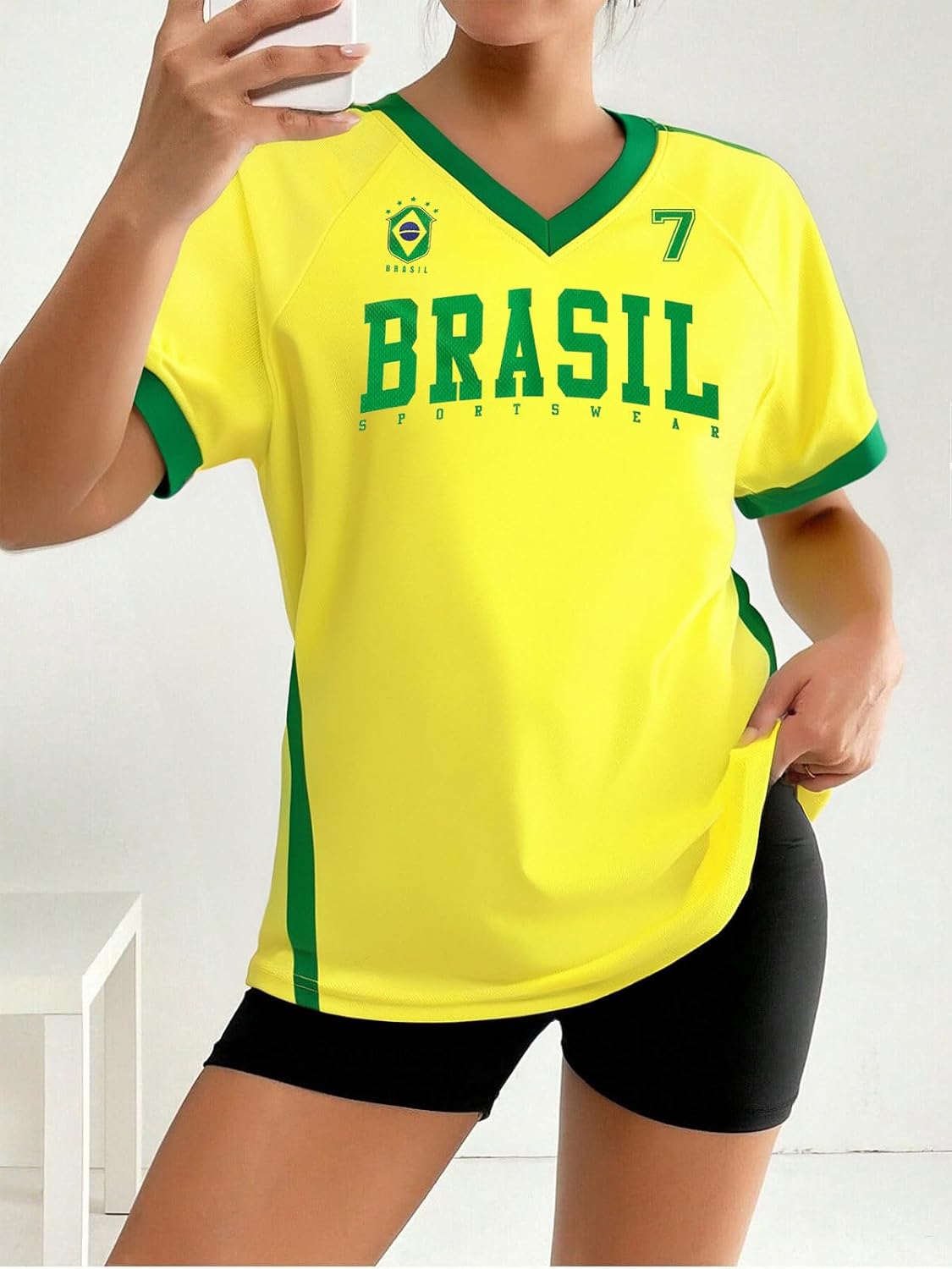 Women's Y2K V-Neck Soccer Jersey Top - Brazil Mexico USA Fan Tee