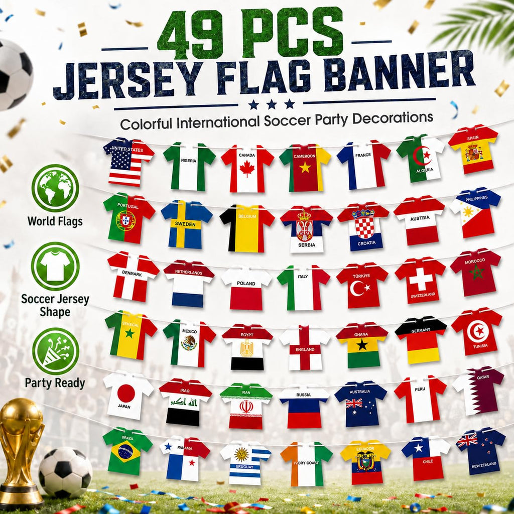 48 Countries Soccer Jersey Flag Bunting Banner, World Cup Decor Garland