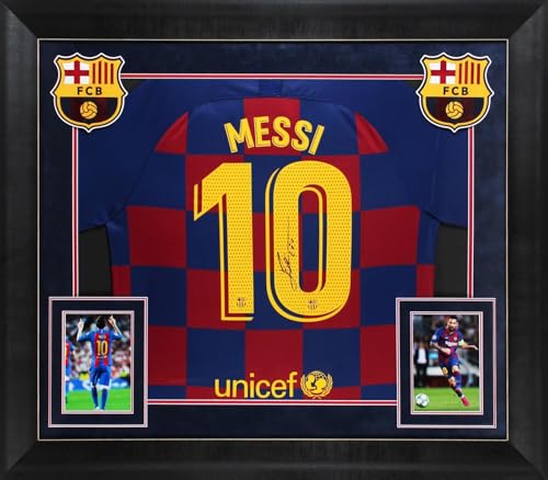 Barcelona FC Messi Signed Red Framed Soccer Jersey - Autographed Cloth
