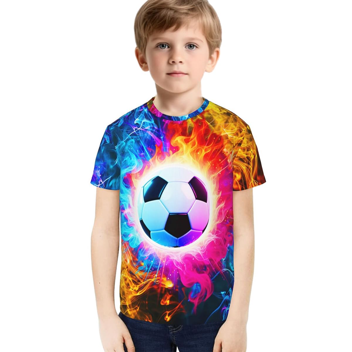 Boys 3D Graphic Tie Dye Soccer Jersey Short Sleeve Crew Neck Tee Size 6-16