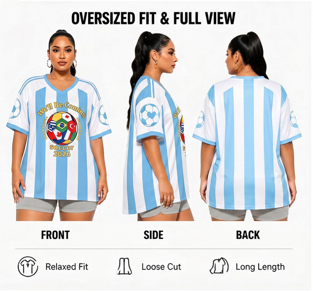 Plus Size Women Soccer Jersey Oversized V-Neck Tee