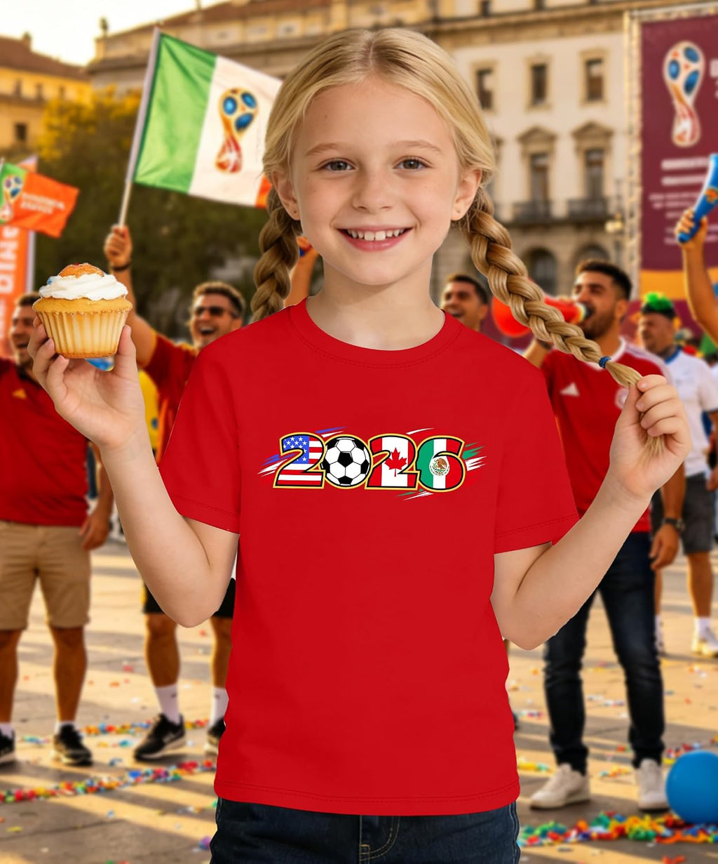 Kids Soccer T-Shirt USA Canada Mexico Flags Graphic Short Sleeve Tee