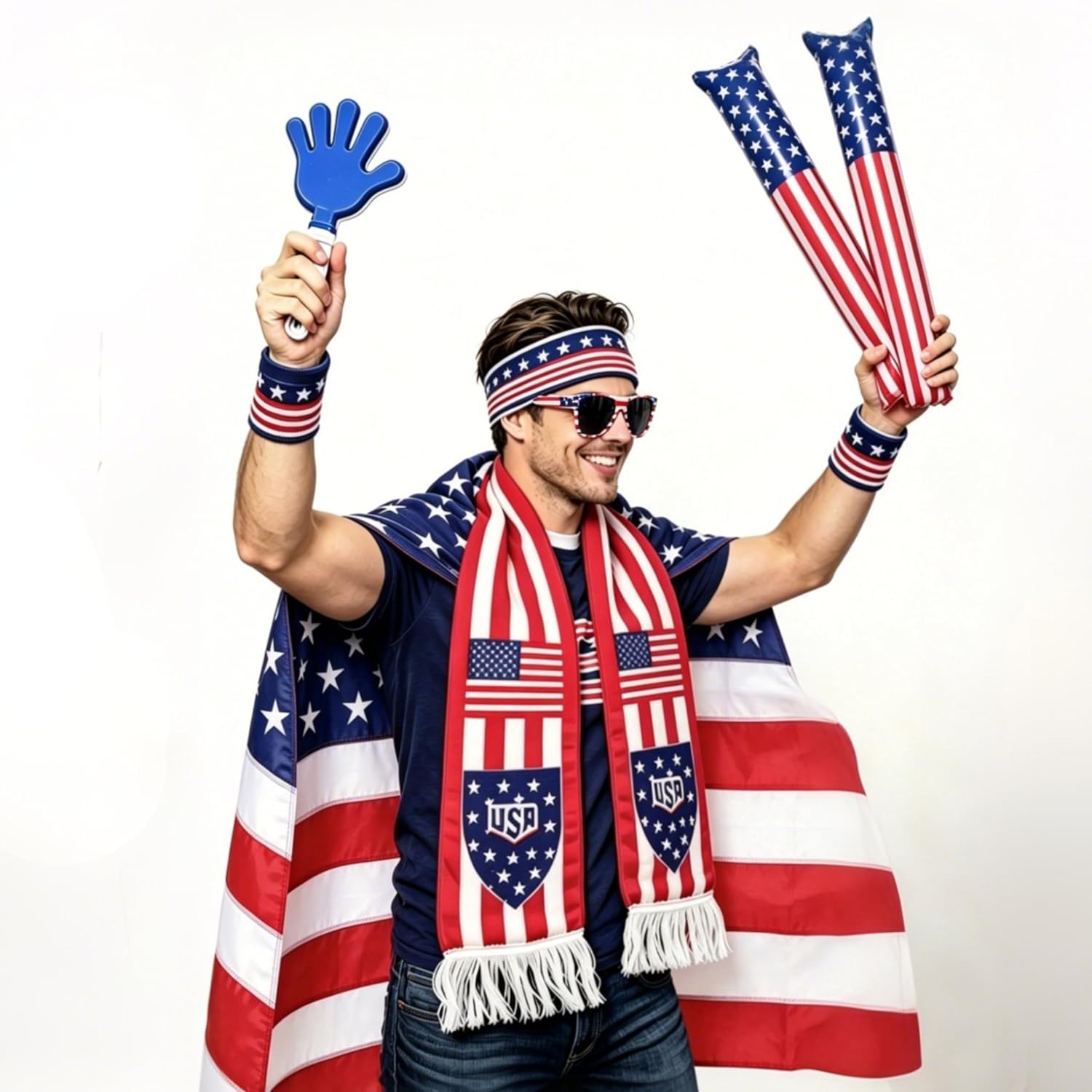 USA Soccer Fan Gear Kit - 10pc Patriotic Soccer Accessories for Game Day & Watch Party