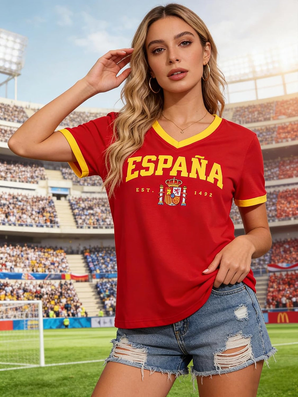 Women's Spain Soccer Jersey Y2K V-Neck Tee