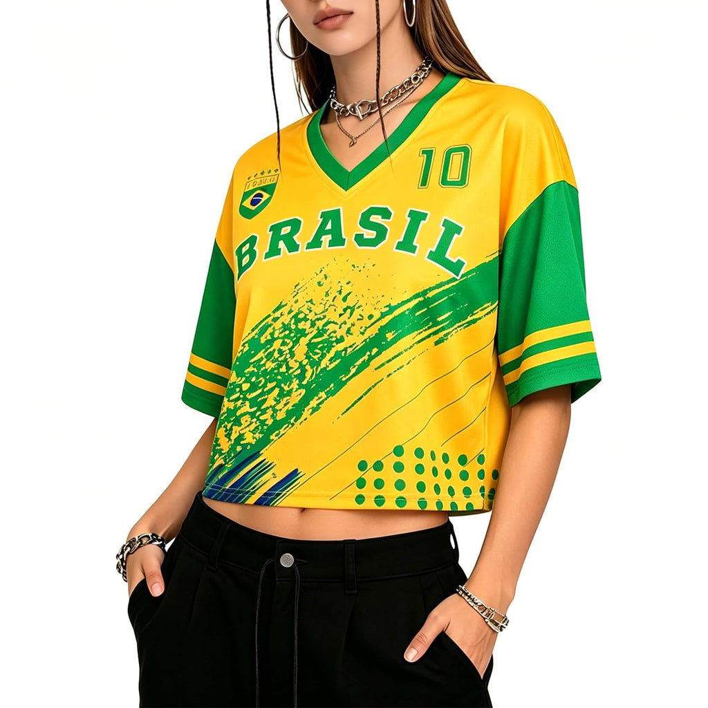 Women's Soccer Crop Top Jersey - Short Sleeve Fan Shirt