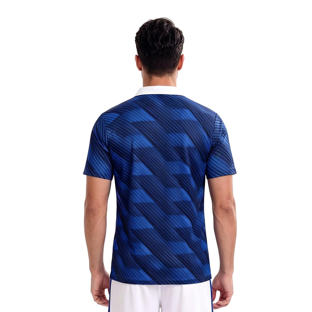 Men's France Flag Soccer Jersey, Blue Geometric Pattern, Short Sleeve, S-2XL