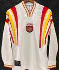 1996 Spain Away White Retro Long Sleeve Soccer Jersey Front