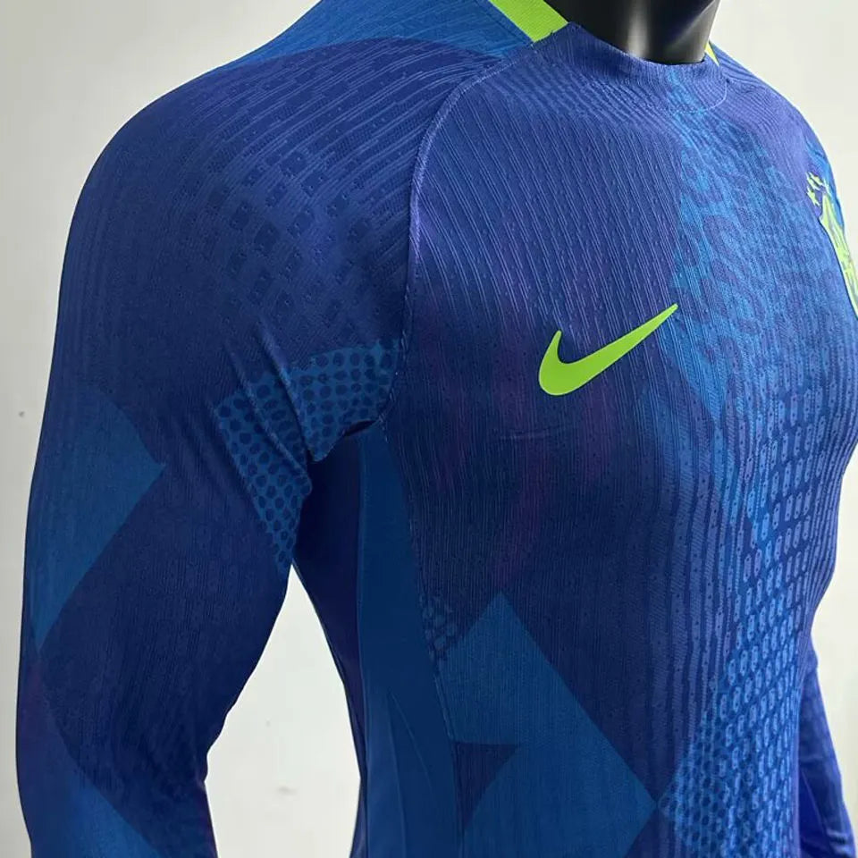 2025/26 Brazil Away Blue Player Version Long Sleeve Soccer Jersey Detail 4