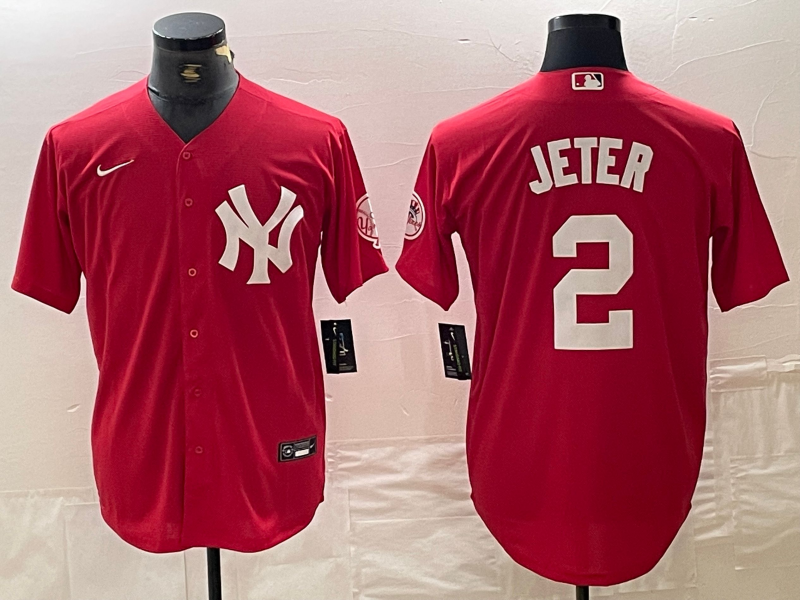 Men's New York Yankees Derek Jeter #2 Red Replica Player Jerseys