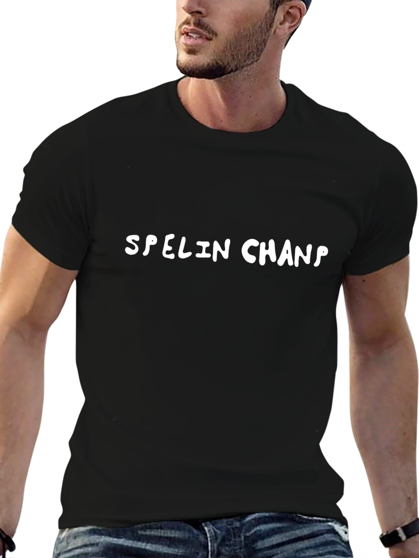 Spelin Chanp Black Cotton Graphic Tee