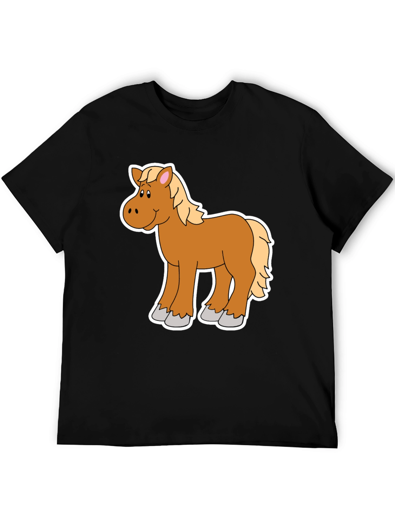 Cartoon Horse Graphic Tee - Black Unisex Shirt