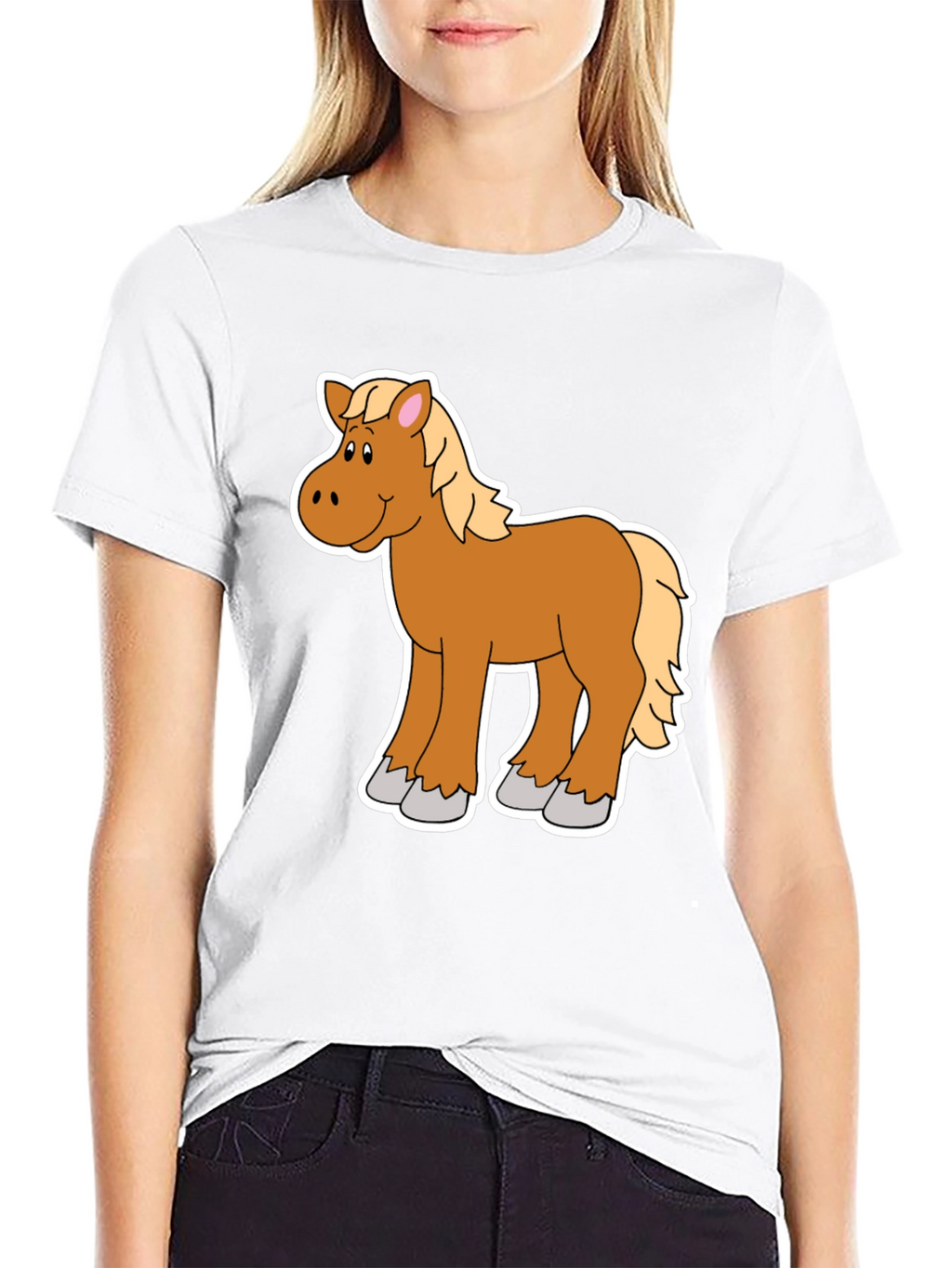 Cartoon Horse Graphic Tee - Black Unisex Shirt