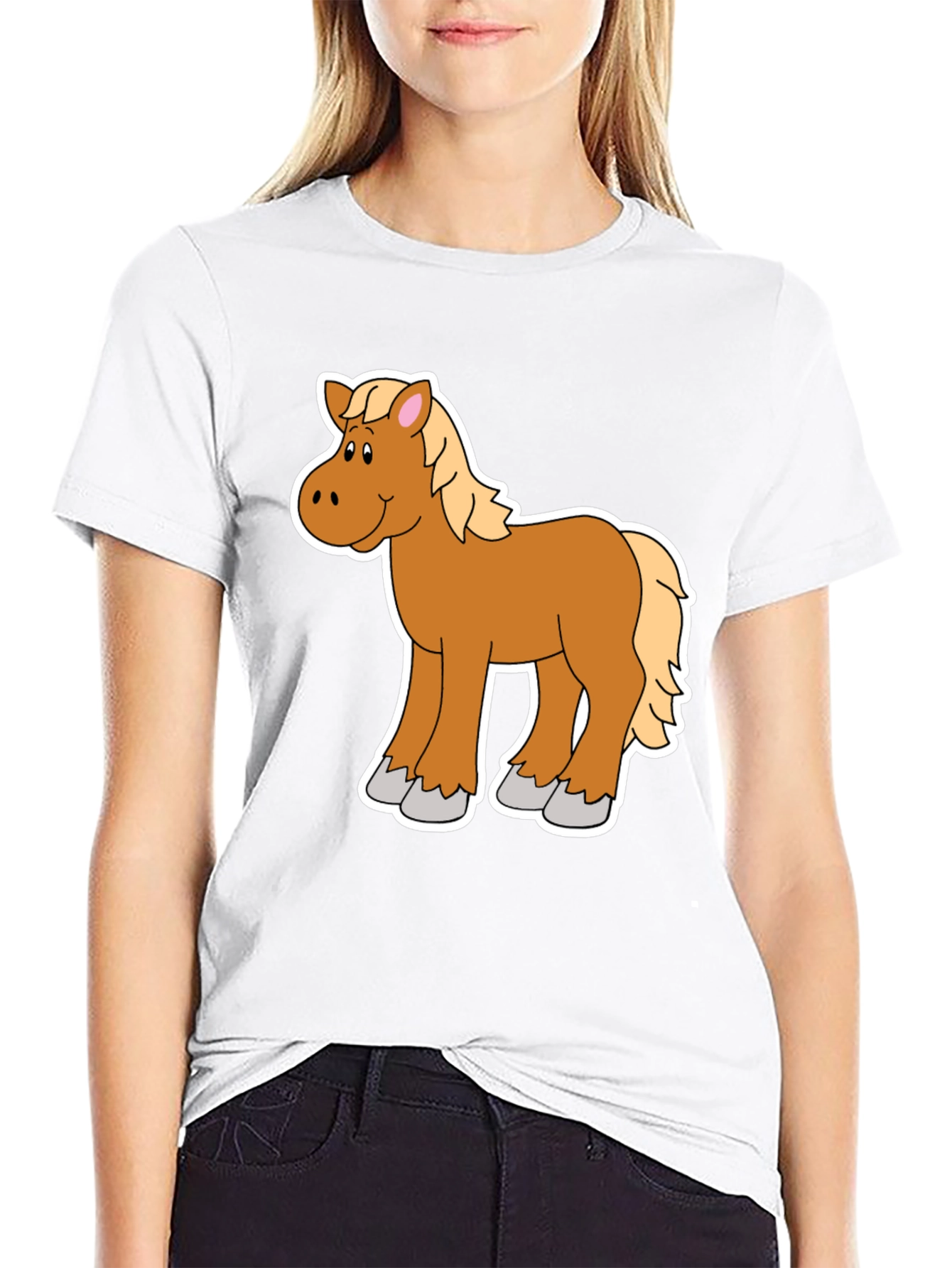 Cartoon Horse Graphic Tee - Black Unisex Shirt