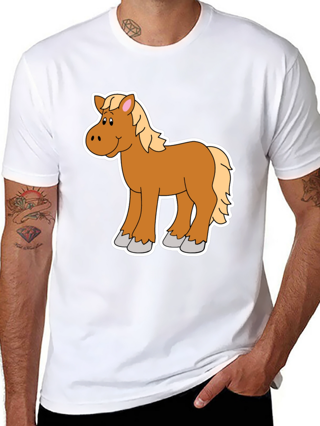Cartoon Horse Graphic Tee - Black Unisex Shirt