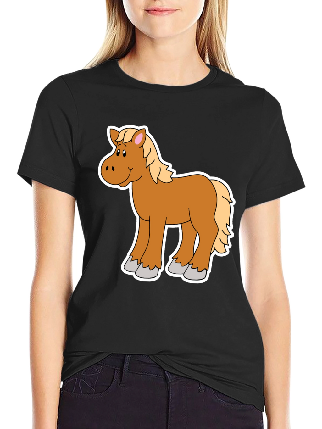 Cartoon Horse Graphic Tee - Black Unisex Shirt