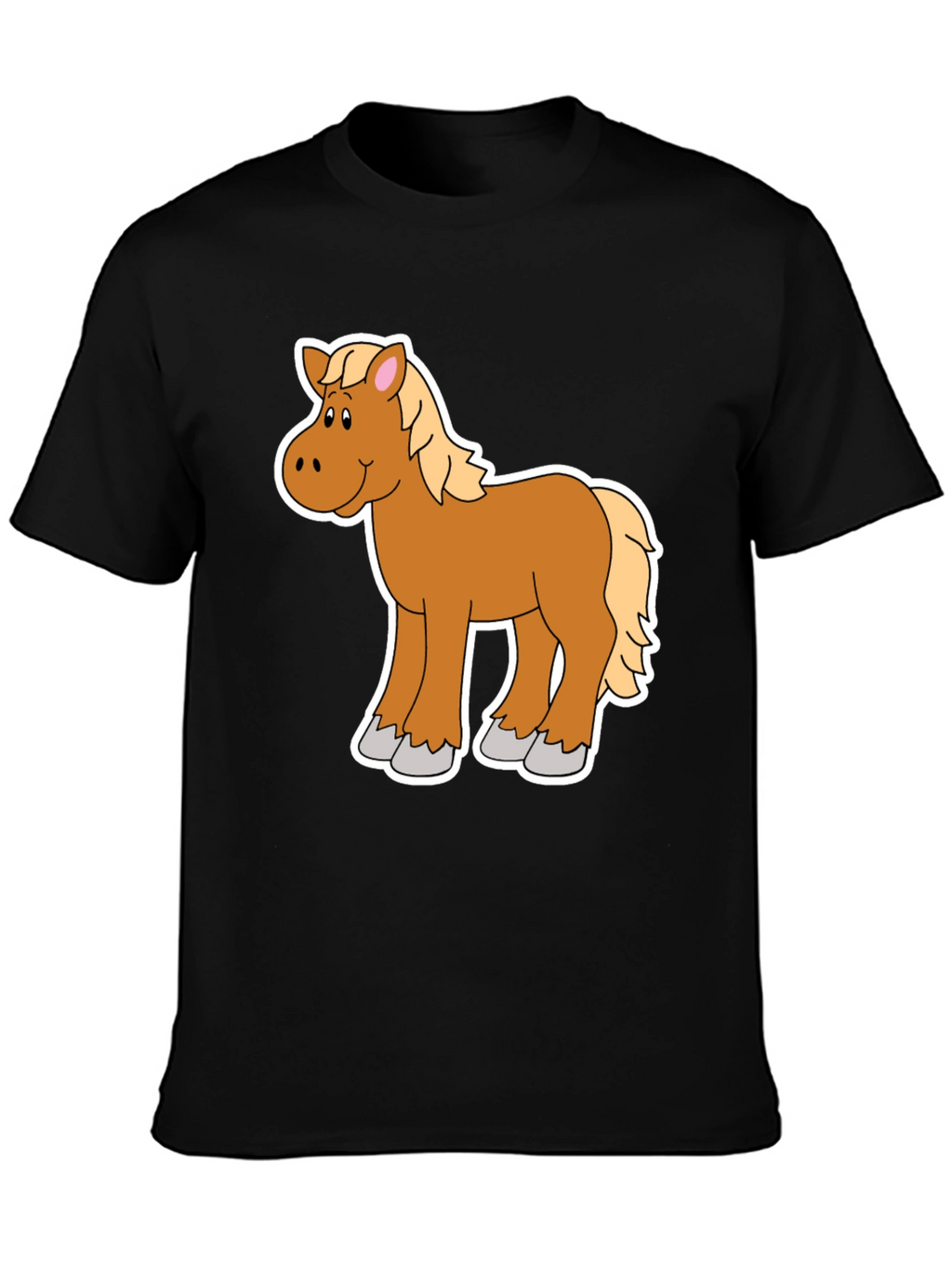 Cartoon Horse Graphic Tee - Black Unisex Shirt