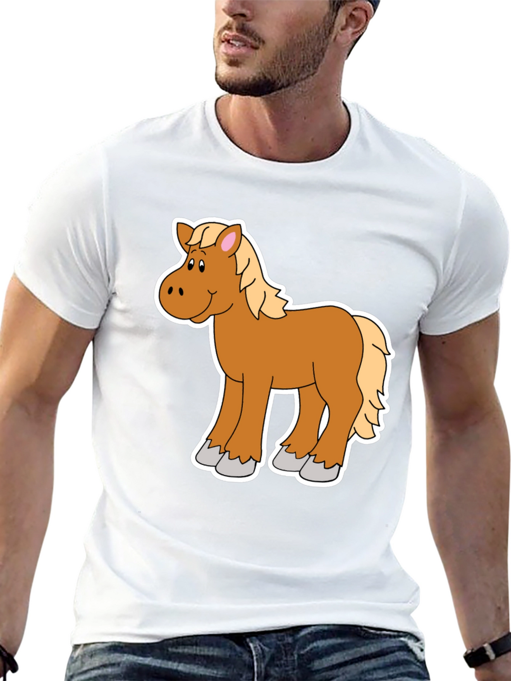 Cartoon Horse Graphic Tee - Black Unisex Shirt