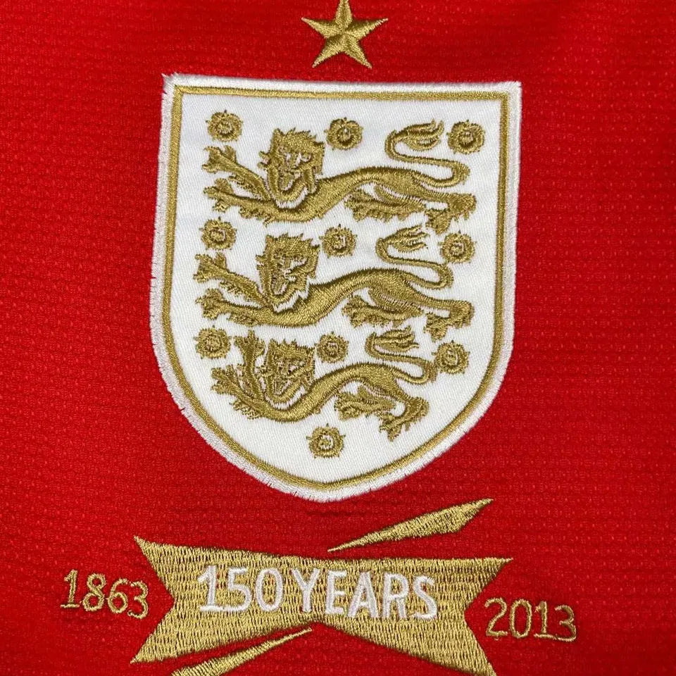 2013 England 150th Anniversary Red Retro Soccer Jersey Detail 1