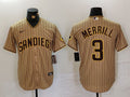 Men's San Diego Padres Jackson Merrill #3 Tan Replica Player Jerseys