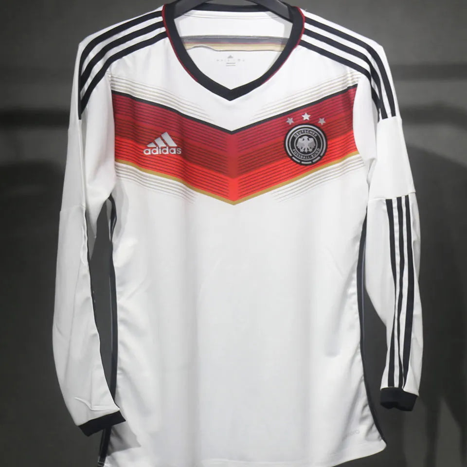 2014 Germany Home White Retro Player Version Long Sleeve Jersey 3 Start 三星 球员版 Front